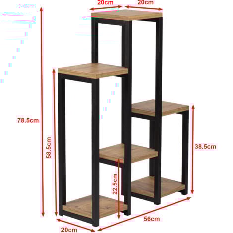 Étagère à plantes Rosenholm 6 étagères 78,5 x 56 x 20 cm noir effet bois [en.casa]