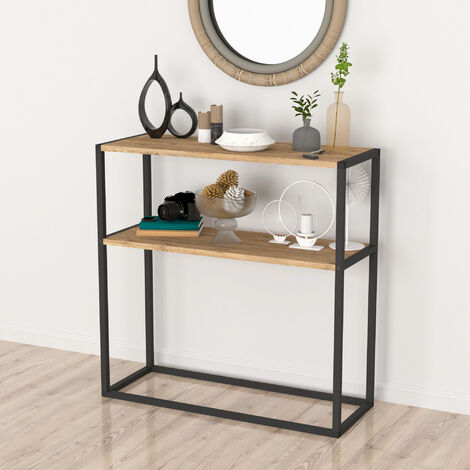 [En.Casa] – Table console Hemsedal 90 x 90 x 33,5 cm – Effet chêne – Structure métallique stable – Espace de rangement supplémentaire (1/5)