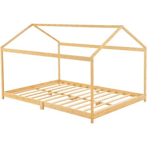 Lit cabane Vindafjord pour enfant 140 x 200 cm bambou naturel [en.casa]