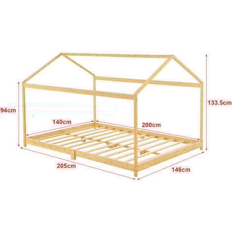 Lit cabane Vindafjord pour enfant 140 x 200 cm bambou naturel [en.casa]