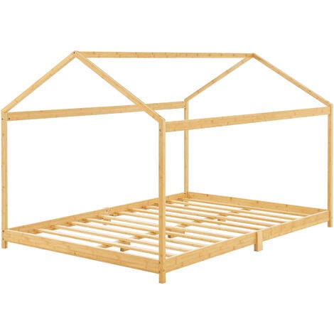 Lit cabane Vindafjord pour enfant 140 x 200 cm bambou naturel [en.casa]