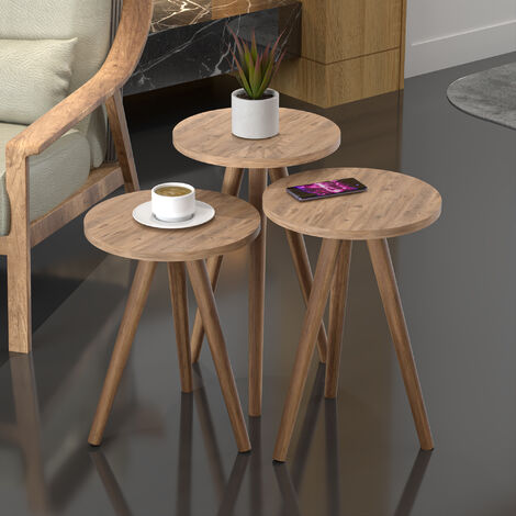 Set de 3 tables d'appoint rondes gigogne en teck recyclé - APPOLINE