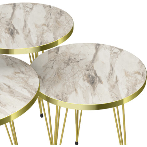 Set de 3 tables d'appoint Hjørring rondes trépied crème / gris