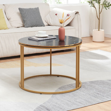Table basse Aulum ronde 50 x 70 cm marbre noir or [en.casa] (1/5)