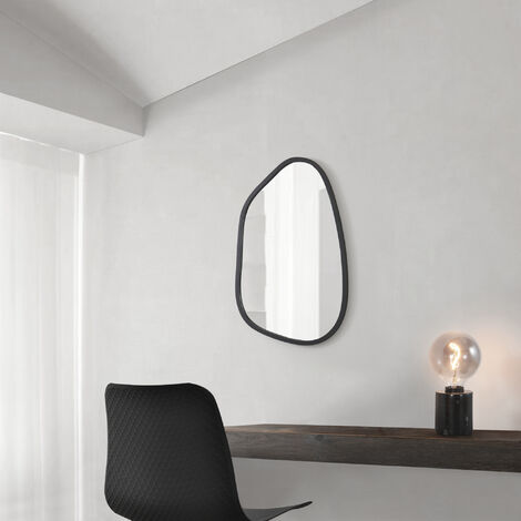 [En.Casa] – Miroir mural asymétrique 80 x 58 cm noir mat – Installation rapide avec kit de montage – Design élégant pour salle de bain et entrée (1/5)