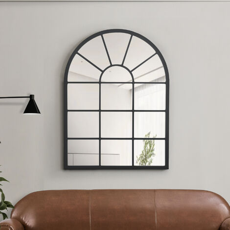 Miroir mural Villalago forme fenêtre arrondie 80 x 60 cm noir mat [en.casa] (1/5)