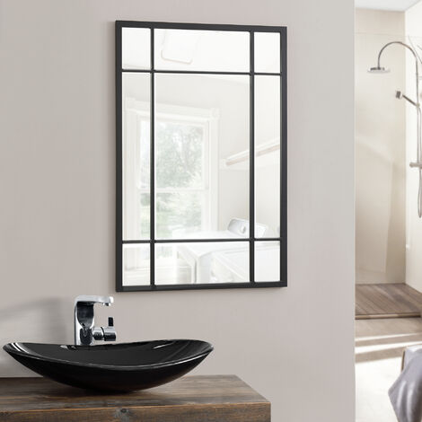 [En.Casa] – Miroir mural rectangulaire 90 x 60 cm noir mat – Cadre MDF épais 1,8 cm – Montage mural rapide horizontal ou vertical (1/5)