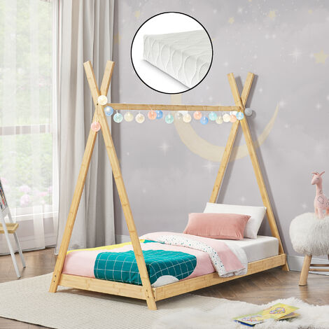 Lit tipi Vimpeli 90 x 200 cm pour enfant avec matelas bambou naturel [en.casa] (1/5)