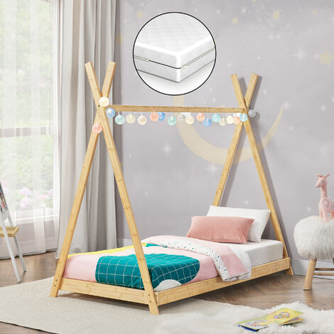Lit tipi Vimpeli 70 x 140 cm pour enfant avec matelas bambou naturel [en.casa] (1/5)