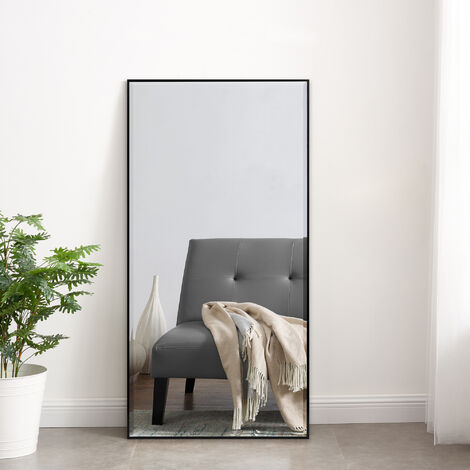 [En.Casa] – Miroir mural rectangulaire 102 x 52 cm noir – Cadre en plastique – Montage mural facile – Pour couloir, chambre ou salle de bain