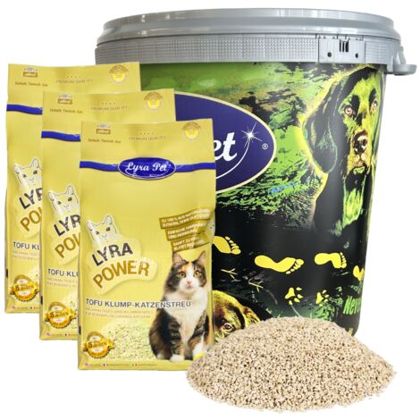 7,5 kg Lyra Pet® Tofu Katzenstreu klumpend in 30 L Tonne