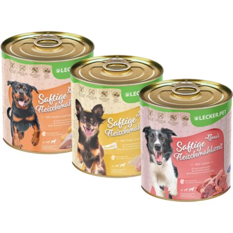 18 x 800 g Lecker.Pet® Gino's, Josie's & Luna's Saftige Fleischmahlzeit Hunde Nassfutter Mix Vollnahrung - je Sorte 6 Dosen