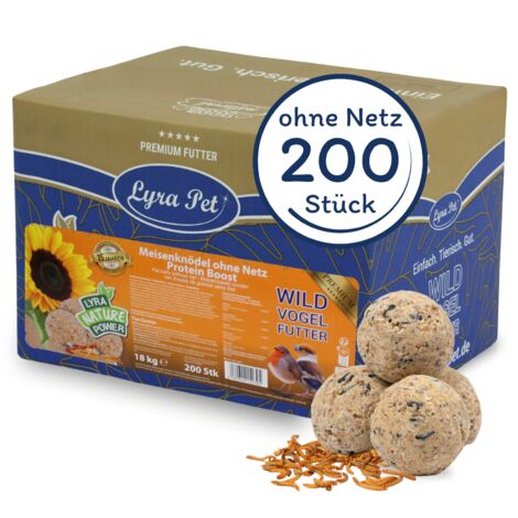 200 Stk. Lyra Pet® Meisenknödel Protein Boost mit Mehlwürmern ohne Netz à 90 g = 18 kg