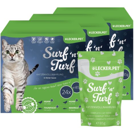72 x 85 g Lecker.Pet® Surf'n'Turf Pouches Katzenfutter in feiner Sauce Nassfutter - 4 Sorten Multipack (1/5)