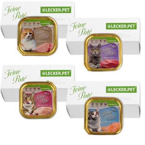 68 x 100 g Lecker.Pet® Balu's, Emily's, Leo's & Mia's Feine Paté Katzenfutter Nassfutter Mix Vollnahrung - je Sorte 17 Schalen (1/5)