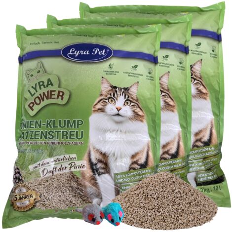3 x 10 Liter Lyra Pet® Lyra Power Pinien Katzenstreu klumpend + 2 Mäuse