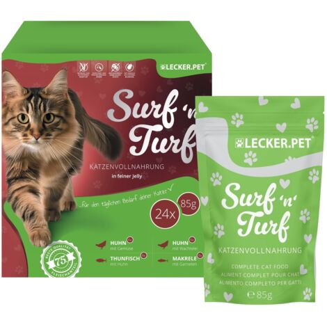 24 x 85 g Lecker.Pet® Surf'n'Turf Pouches Katzenfutter in feiner Jelly Nassfutter - 4 Sorten Multipack (1/5)