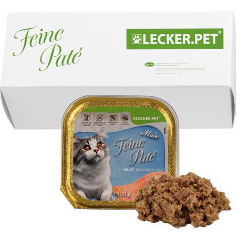 17 x 100 g Lecker.Pet® Mia's Feine Paté Reich an Lachs Katzenfutter Nassfutter Vollnahrung (1/5)