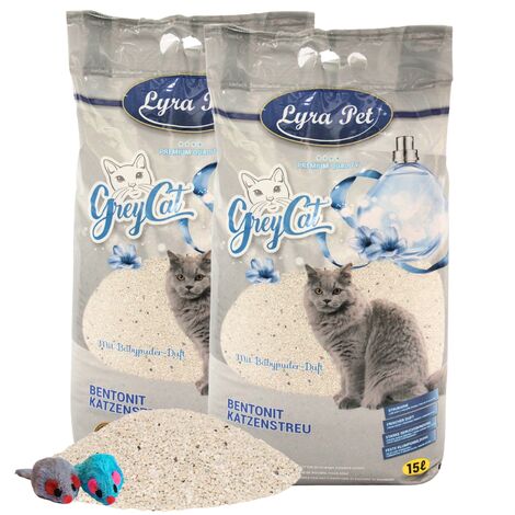 2 x 15 Liter Lyra Pet® GreyCat® Katzenstreu Bentonit mit Aktivkohle+ 2 Mäuse