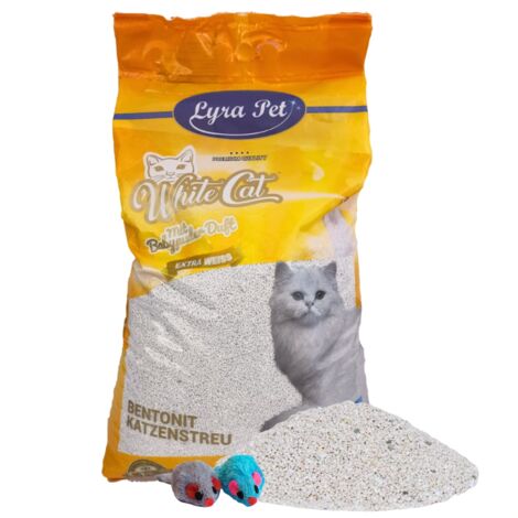 15 Liter Lyra Pet® White Cat® Katzenstreu Bentonit mit Babypuderduft + 2 Mäuse