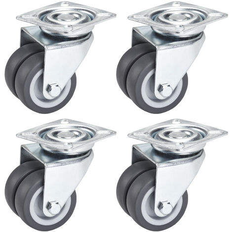4er Set Doppel-Lenkrolle Ø 50 mm 4x ohne Bremse, Tragkraft max. 100 kg pro Rolle