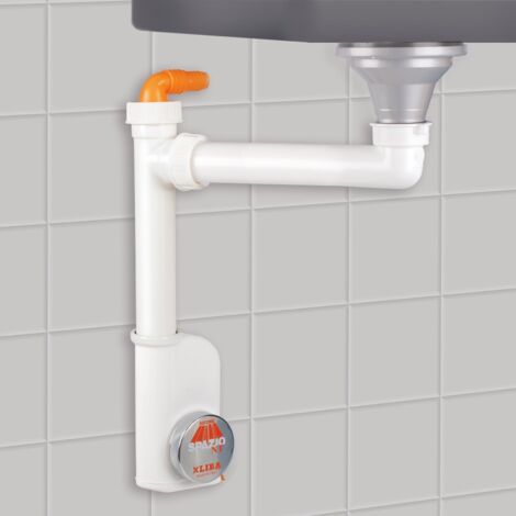 SOTECH Raumspar-Siphon mit Revisionsöffnung u. Geräteanschluss, 40 - 50 mm, weiß, Raumsparsiphon, Ablaufgarnitur für Küche und Bad