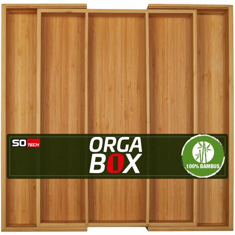 ORGA-BOX UNIVERSAL Besteckkasten aus Bambus verstellbar für Schubladentiefe 473 mm (Innenmaß) für Schrankbreite 500 - 600 mm bis 5 Fächer