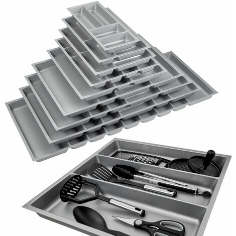ORGA-BOX 2 Multifunktionseinsatz Tiefe 462 mm für Nobilia Küchen Canvas-Struktur silbergrau Schubladeneinsatz Breite 509 mm für Schubladen 600 mm