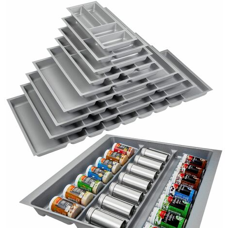 ORGA-BOX 2 Gewürzgläsereinsatz Tiefe 462 mm für Nobilia Küchen Canvas-Struktur silbergrau Schubladeneinsatz Breite 509 mm für Schubladen 600 mm