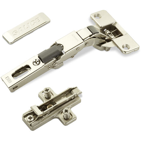 2 x Salice Universalscharniere 110° Bohrbild T52 für abgerundete, überfälzte und profilierte Türen mit Kreuz-Montageplatte Höhe 3 mm Exzenterverstellung, Scharnierarmabdeckung