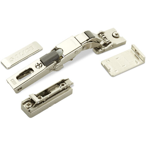 2 x Salice Universalscharnier mit Dämpfer für Glastür oder Spiegeltür 110° mit Linear-Montageplatte Höhe 6 mm mit Euroschrauben, Exzenterverstellung, Möbelscharniere mit Abdeckkappen