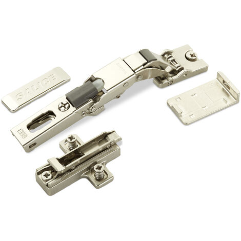 2 x Salice Universalscharnier mit Dämpfer für Glastür oder Spiegeltür 110° mit Kreuz-Montageplatte Höhe 6 mm mit Euroschrauben, Exzenterverstellung, Schrankscharniere mit Abdeckkappen