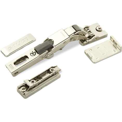 2 x Salice Universalscharnier Push Open für Glastür oder Spiegeltür 110° inkl. Linear-Montageplatte Höhe 3 mm mit Euroschrauben, Exzenterverstellung, Glastürscharniere mit Abdeckkappen