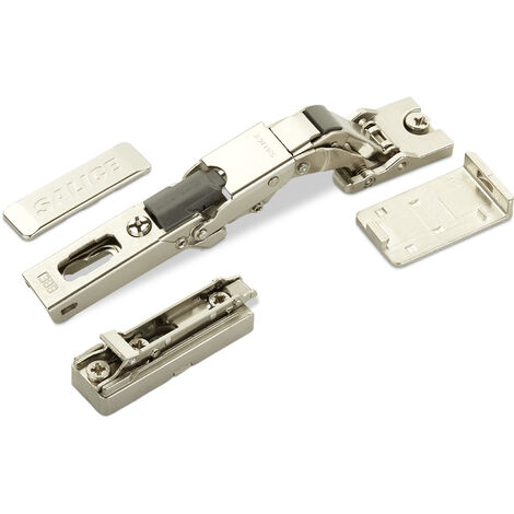 2 x Salice Universalscharnier Push Open für Glastür oder Spiegeltür 110° inkl. Linear-Montageplatte Höhe 6 mm mit Euroschrauben, Exzenterverstellung, Türscharniere mit Abdeckkappen