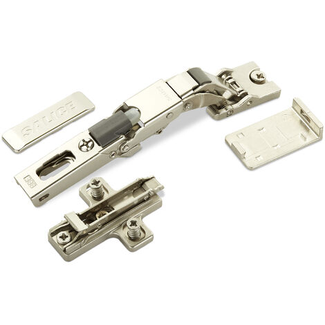 2 x Salice Universalscharnier mit Dämpfer für Glastür oder Spiegeltür 110° mit Kreuz-Montageplatte Höhe 3 mm mit Euroschrauben, Exzenterverstellung, Möbelscharniere mit Abdeckkappen