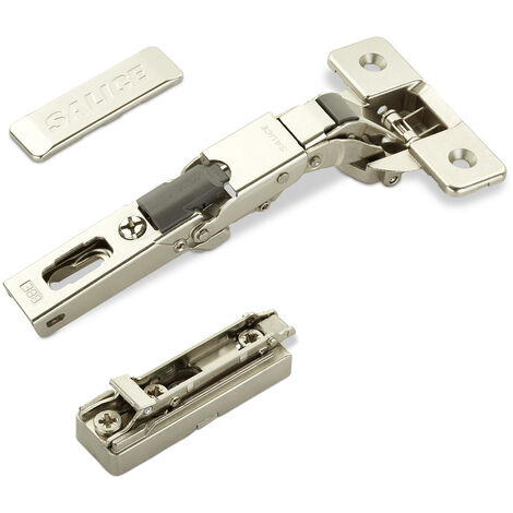 2 x Salice Universalscharniere 110° Bohrbild T45 für abgerundete, überfälzte und profilierte Türen mit Linear-Montageplatte Höhe 6 mm Exzenterverstellung, Scharnierarmabdeckung