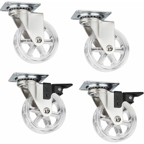 SOTECH 4er Set Möbelrollen RAPID Rollen-Ø 75 mm transparent (2 x mit Bremse + 2 ohne Bremse), Tragkraft 35 Kg