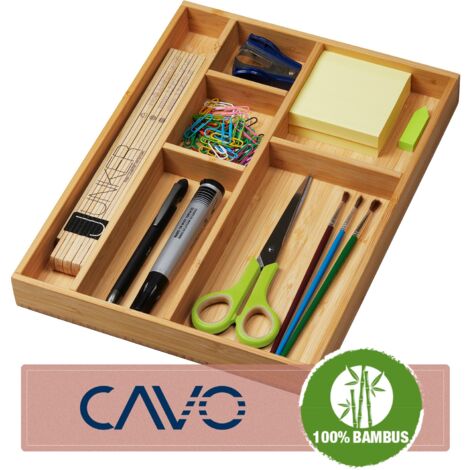 CAVO Bambus Schubladen-Organizer 245 x 320 x 35 mm mit 6-Fcher  Schubladeneinsatz fr Kche, Bro, Badezimmer und Schlafzimmer