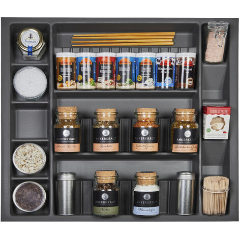 ORGA-BOX I Multi-Gewürzdoseneinsatz 513 x 473 x 28 mm oriongrau mit Antiruschbeschichtung Multi-Gewürzglaseinsatz für Tandembox Antaro / Intivo u. ModernBox im 60er Schrank Schubladeneinsatz