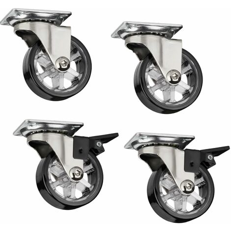 4er Set dekorative Design Möbelrollen RAPID Rollen-Ø 50 mm schwarz (2 x mit Bremse + 2 ohne Bremse), Tragkraft 35 Kg, Höhe 64 mm, Möbellenkrollen von SOTECH