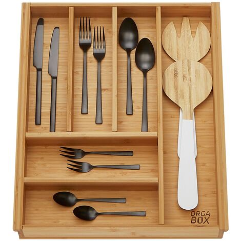 ORGA-BOX 3 BAMBUS Besteckeinsatz Holz-Besteckkasten für Nobilia Schubladen ab August 2012 für 50er Schublade (473 x 397 mm) mit 6 Fächer