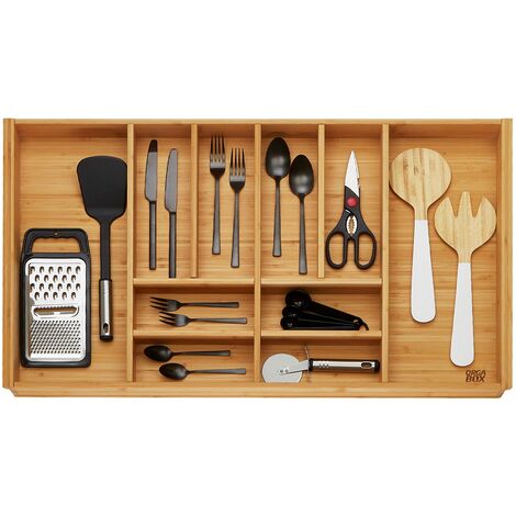 ORGA-BOX 3 BAMBUS Besteckeinsatz Holz-Besteckkasten für Nobilia Schubladen ab August 2012 für 90er Schublade (473 x 797 mm) mit 10 Fächer