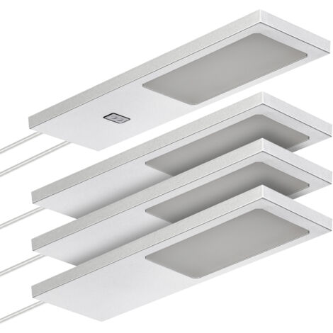SOTECH LED-Möbelleuchte GIULIA II mit / ohne Sensor silbergrau, 4000K neutralweiß inkl. Trafo & Verteiler, 4er Set