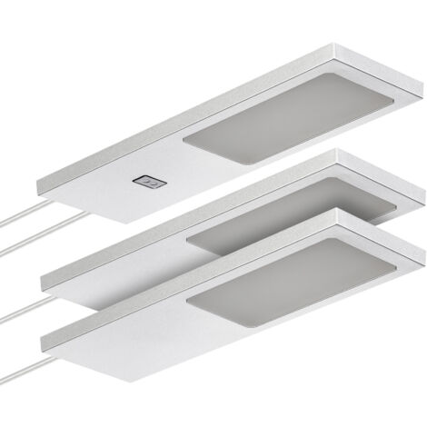 SOTECH LED-Möbelleuchte GIULIA II mit / ohne Sensor silbergrau, 4000K neutralweiß inkl. Trafo & Verteiler, 3er Set