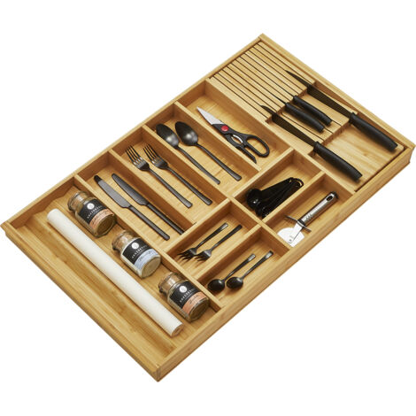 ORGA-BOX 1 BAMBUS Besteckeinsatz für Schubkästen mit 500 mm Tiefe 10 Fächer, für Blum Tandembox / Antaro Schublade 90cm Schrankbreite