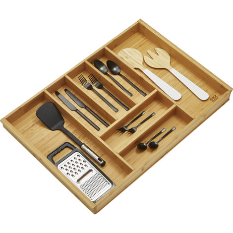 ORGA-BOX 1 BAMBUS Besteckeinsatz für Schubkästen mit 500 mm Tiefe 7 Fächer, für Blum Tandembox / Antaro Schublade 80cm Schrankbreite
