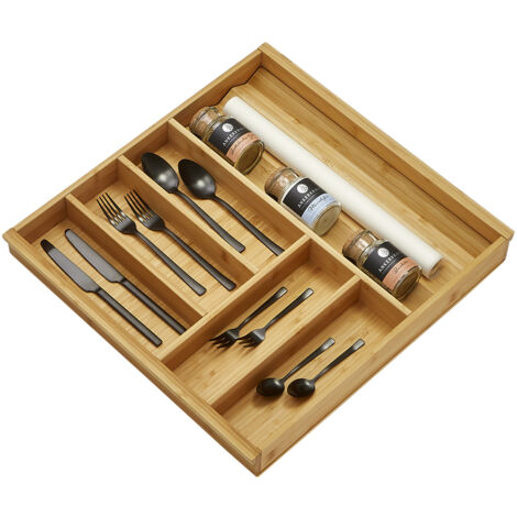 ORGA-BOX 1 BAMBUS Besteckeinsatz für Schubkästen mit 500 mm Tiefe 6 Fächer, für Blum Tandembox / Antaro Schublade 60cm Schrankbreite
