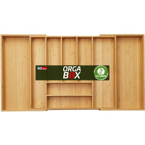 ORGA-BOX UNIVERSAL Besteckkasten aus Bambus verstellbar für Schubladentiefe 473 mm (Innenmaß) für Schrankbreite 700 - 900 mm bis 9 Fächer