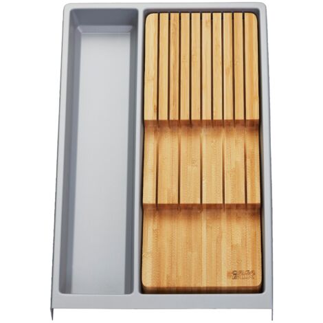 Mehrzweckeinsatz SEPARADO Individual silbergrau genarbt (300 x 474 x 51 mm) Schubladeneinsatz ab 40cm Schrankbreite inkl. Bambus Messereinsatz für bis zu 9 Messer von SOTECH