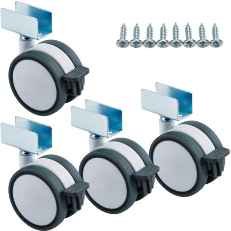 SOTECH 4er Set Möbelrolle Hamm Ø 63 mm Höhe 74,5 mm, weiß/grau, 35Kg Tragkraft, U-Profil für 19 mm Wandstärke, mit Bremse, Möbeltransportrolle inkl. Befestigungsschrauben